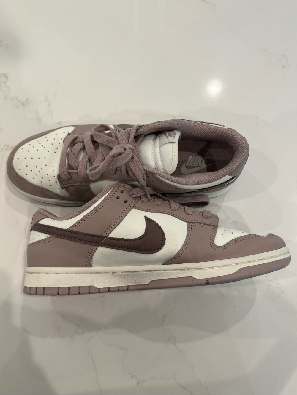 Nike Women’s Dunks Size 10 Low-Top Sneakers in Mauve, White and Dark Brown